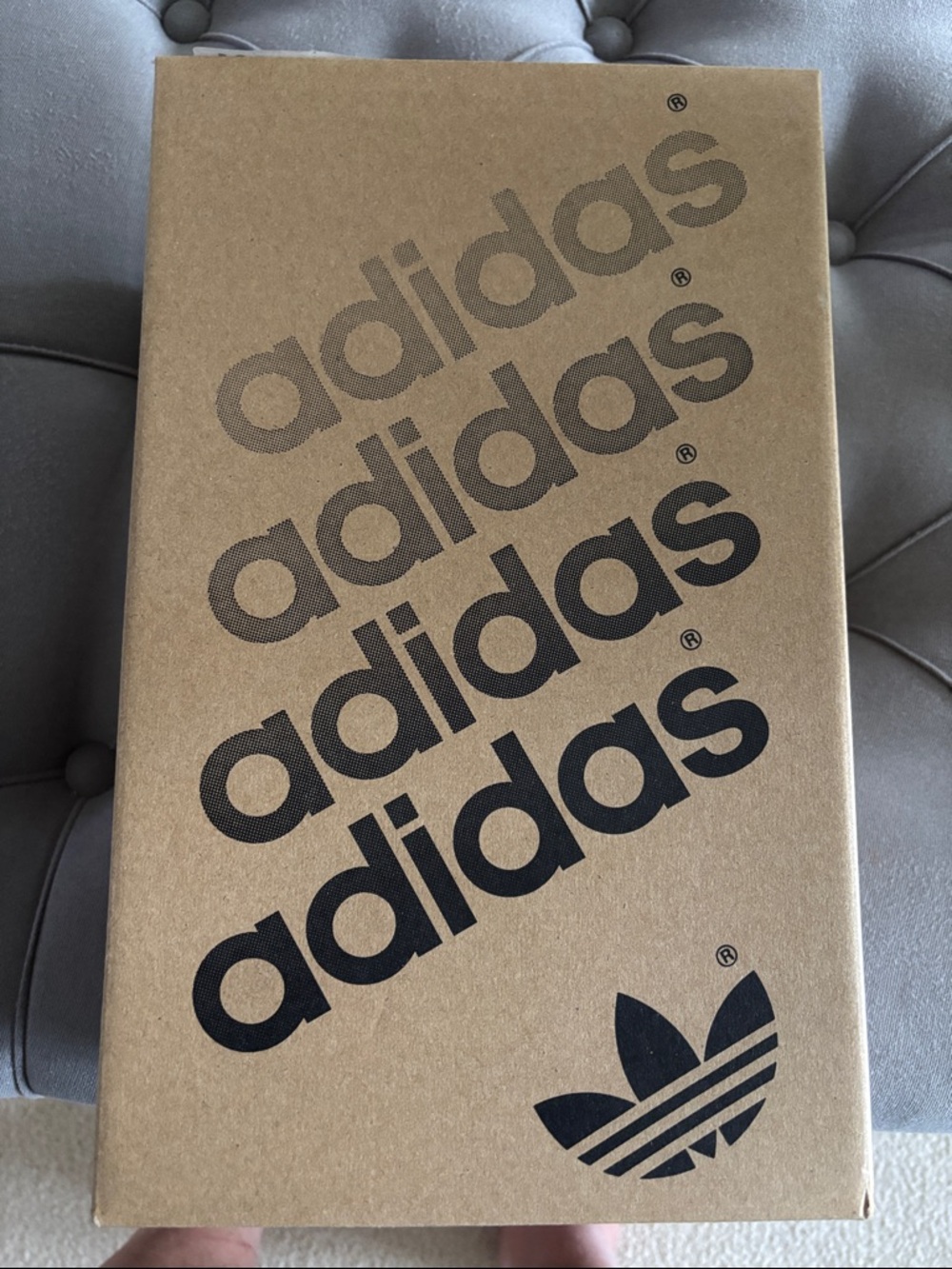 adidas Brown Cardboard Shoe Box with Black Trefoil Print